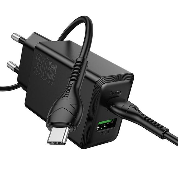 МЗП Hoco N71 Nuevo PD30W+QC3.0 (1USB-A/1C) + кабель Type-C to Type-C Black | Зображення 2
