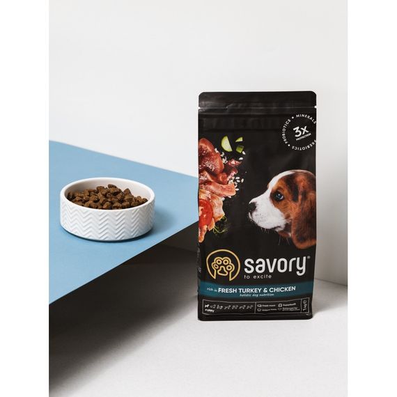 Корм сухий Savory Puppy rich in Fresh Turkey and Chicken для цуценят всіх порід зі свіжою індичкою і куркою 3 кг | Зображення 5