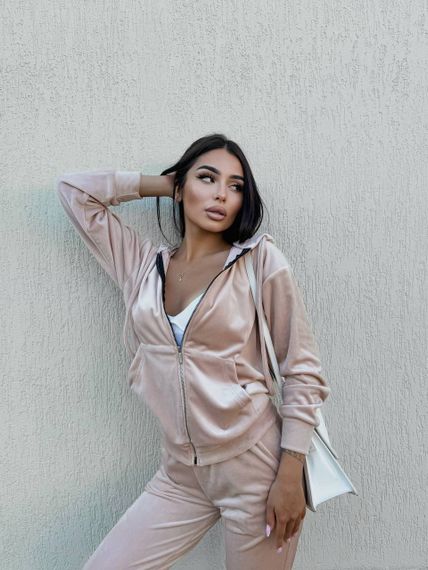 Жіночий спортивний костюм велюровий з кофтою на блискавці розмір L колір бежевий Vi114 | Зображення 4