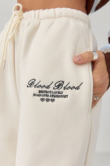 Утеплені спортивні штани з написом - кремовий цвет, L/XL (є розміри) | Зображення 3