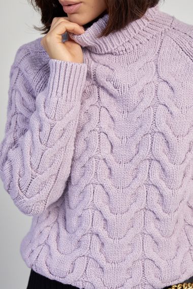 Жіночий светр із крупної в'язки в косичку - лавандовий цвет, ONE SIZE (є розміри) | Зображення 3