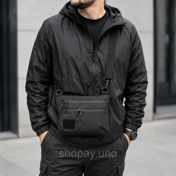 Тактическая сумка Cordura 1000D, черная, 5 отделений, VELCRO-панель, водоотталкивающая, через плечо | Зображення 4