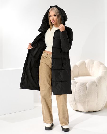 Зимове чорне пальто з помпоном що відстібається | Зображення 3