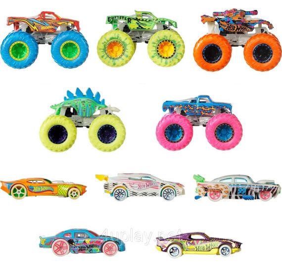 Hot Wheels Monster Trucks Glow in the Dark. Набір з 10 машинок і монстр-траків, що світяться в темряві, Хот Вілс | Зображення 2