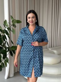 Шовкова синя сорочка на ґудзиках для дому PLUS SIZE