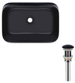 Комплект Qtap Scorpio: Раковина накладна прямокутна 550х390х120 мм Matt Black + Донний клапан PU03 (QT14112243MBN47298)