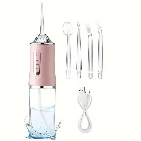 Ирригатор для чистки зубов и полости рта Oral Irrigator с аккумулятором и сменными насадками. Цвет: розовый | Зображення 2