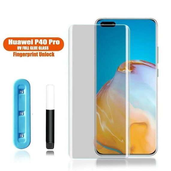 Захисне скло 3D на весь екран для Huawei P40 Pro (з ультрафіолетовим клеєм)