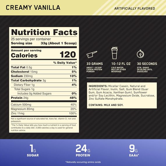 Протеїн Optimum Nutrition Gold Standard 100% Casein 908 g (Vanilla) | Зображення 1