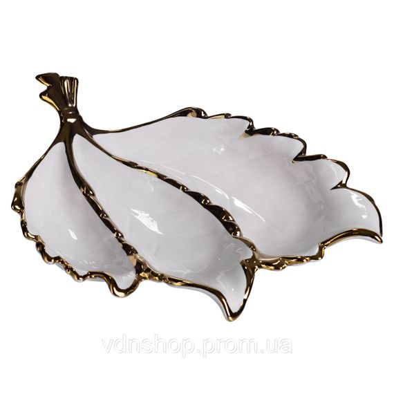 Менажниця порцелянова на 3 секції для закусок 40×25×7.5 (см) тарілка менажниця Білий із золотом ZBSY-16