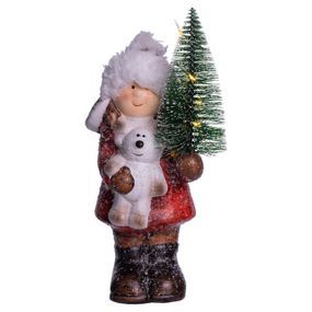 Новорічна фігурка з підсвіткою Дівчинка з ялинкою з фарфору 8×7×20 (см) новорічний декор для дому, квартири на подарунок CR-5-15