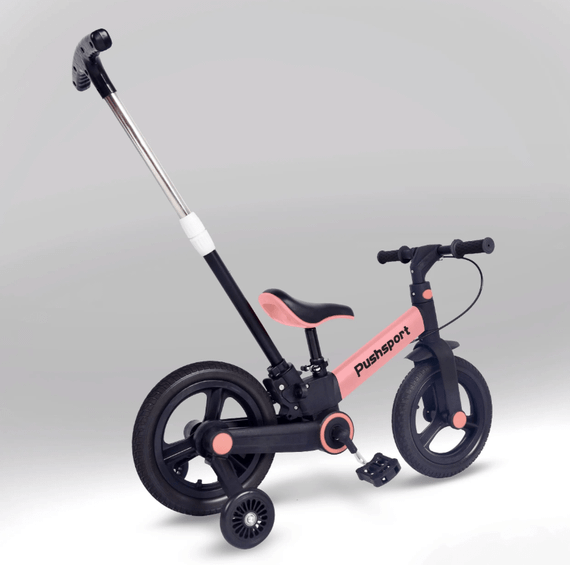 Детский велосипед-биговел 2в1 PUSH SPORT M10 | Ручной тормоз, страховочные колеса и регулируемое сиденье Розовый | Зображення 1