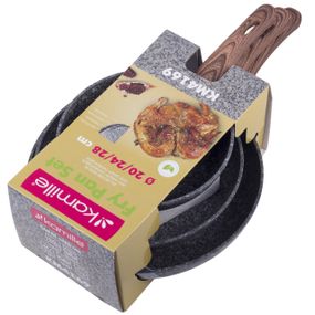 Набор сковород с антипригарным покрытием grey marble из алюминия для индукции и газа