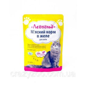 Вологий корм для котів Леопольд Hairball care з яловичиною в желе для виведення шерсті 85 г
