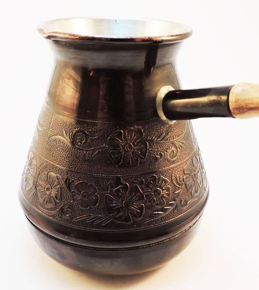 Турка медная 450 мл Цветочный орнамент тёмная джезва ручная работа кофеварка для кофе | Зображення 1