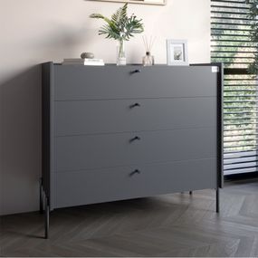 Комод із 4 шухлядами LION Wood з чорними ніжками 100х90х45 см Антрацит (LION-042972)