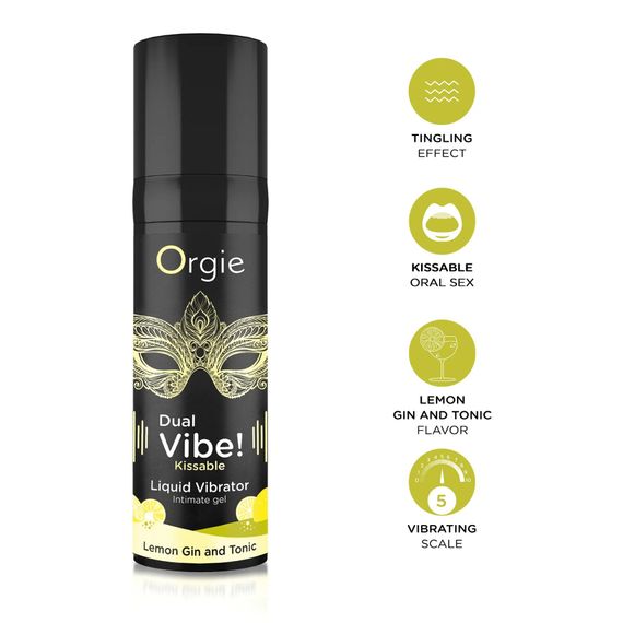 Рідкий вібратор Orgie Dual Vibe! Lemon Gin And Tonic Kissable Liquid Vibrator, 15 мл | Зображення 2