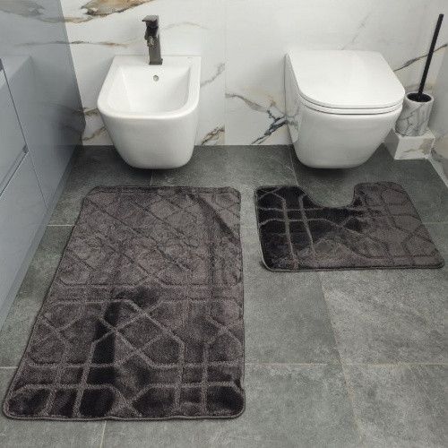 Набір килимків для ванної кімнати 2шт 57*100см+57*50см U-виріз Геометрія Joy сірий тафтинг Дариана | Зображення 7