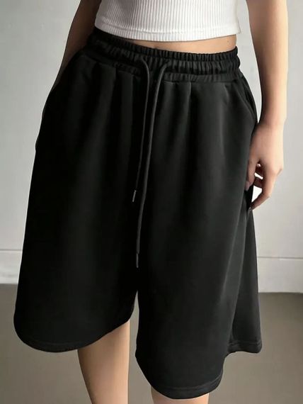Женские длинные шорты оверсайз широкие свободные SSH710 цвет черный, размер onesize 42/46 | Зображення 4