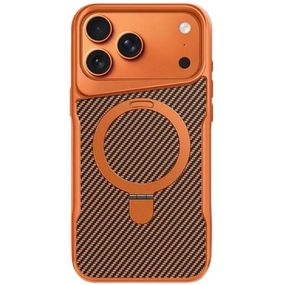 TPU+PC чохол Metal Buttons with Magnetic Fit Carbon Ring для Apple iPhone 17 Pro (6.3") Помаранчевий