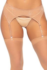 Пояс для панчіх зі стразами Leg Avenue Rhinestone Garterbelt One Size Тілесний