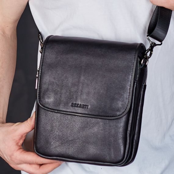 Сумка с клапаном через плече шкіряна чорна Tiding Bag TD-20033