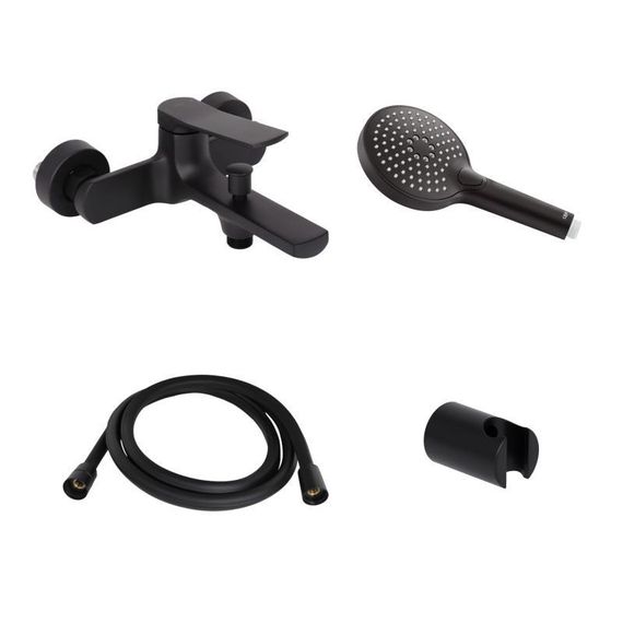 Акційний набір Qtap: Змішувач для душу Slavonice QTSLA259BLM45918+Лійка Rucni QTRUCA120O3KBB+Шланг Hadice