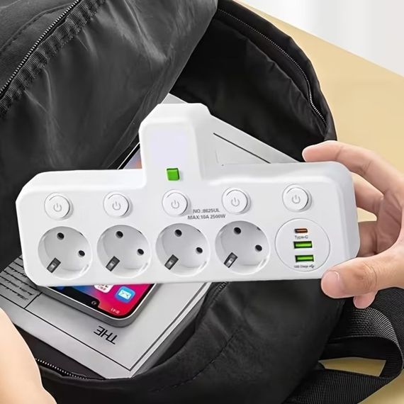 Мережевий фільтр-розгалужувач 2500W, 4х220V, 2xUSB, 1хType-C, 8625UL, Білий/Настінний трійник із підсвіткою | Зображення 7