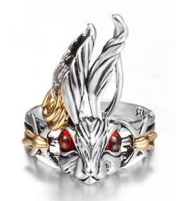 Жіноча срібляста каблучка "Заяць з червоними очима", золотиста сережка та моркви по боках, регульований розмір