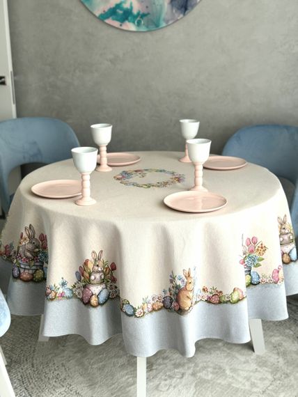 Скатертина гобеленова ROUND1289GR Limaso, Ø180, Кругла, Великодній, Без люрексу, 75% поліестер, 22% бавовна, 3% акрил, Гобелен | Зображення 1
