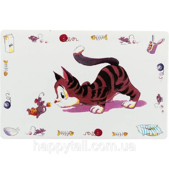 Килимок під миску Trixie для котів Comic Cat сірий пластик 44х28 см