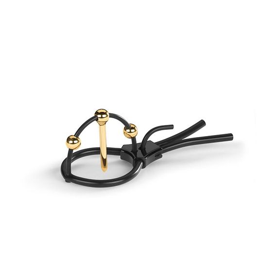 Утяжка для пеніса Mystim Plunging Pete, позолочена, з двома кульками і коротким уретральним зондом