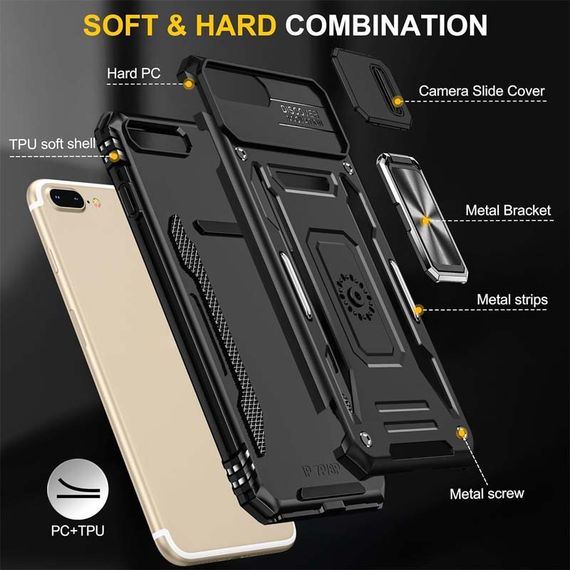 Ударостійкий чохол Camshield Army Ring для Apple iPhone 7 plus / 8 plus (5.5") Чорний / Black | Зображення 5