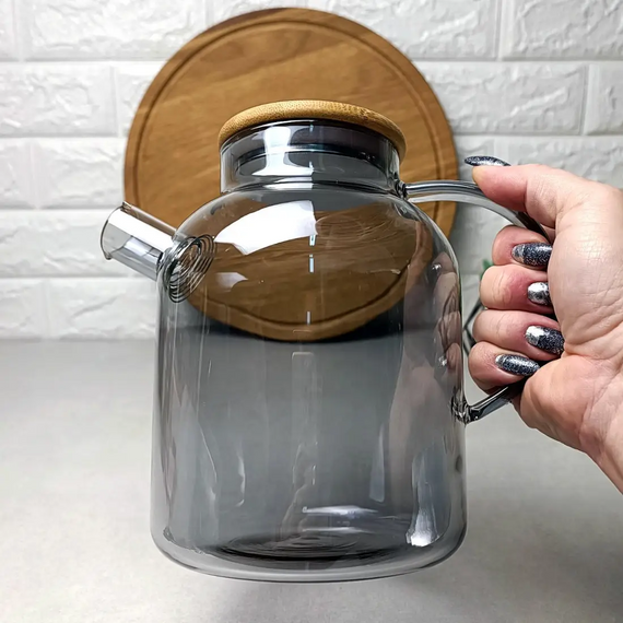Стеклянный чайник на плиту 1,8л Smokey Crystal GK-5517 из боросиликатного стекла для заваривания чая Серый перламутр | Зображення 6