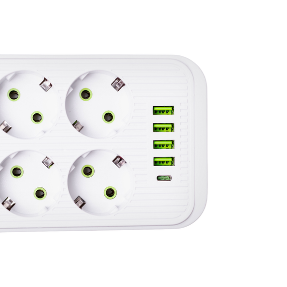 Мережевий фільтрподовжувач F06U на 6 розеток 4 USB 1 Type-C та кнопкою відключення  5 м Білий HP-5-25 | Зображення 4