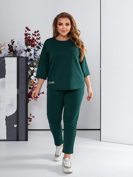 Женский спортивный прогулочный костюм с укороченными штанами NB24003 зеленый (бутылка), размер 58/60
