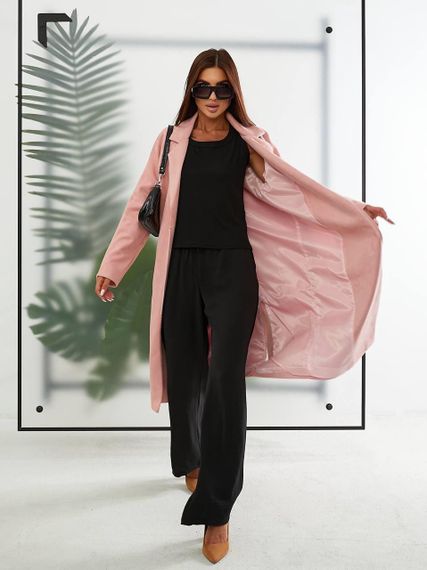 Замшеве Пальто жіноче з підкладкою арт.M100 рожева пудра | Зображення 2