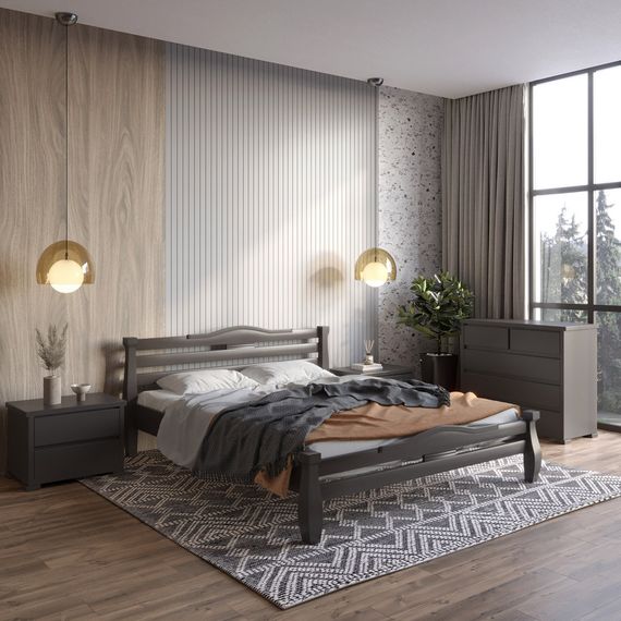Двоспальне дерев&#039;яне ліжко Mebigrand Монако Графітовий (RAL9011) 160х190 см (MBG-4335)