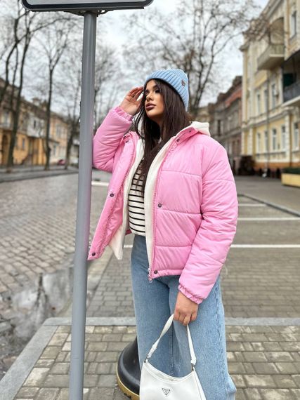 Жіноча тепла куртка з капюшоном колір пудра р.42/44 448311 | Зображення 5
