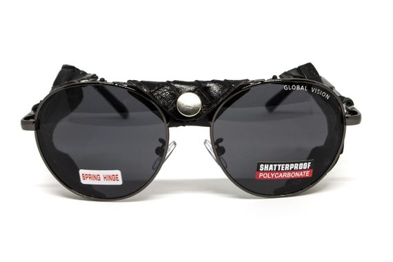 Окуляри захисні Global Vision Aviator-5 GunMetal (gray), сірі в темній оправі зі з'ємним ущільнювачем із синтетичної "шкіри" | Зображення 1
