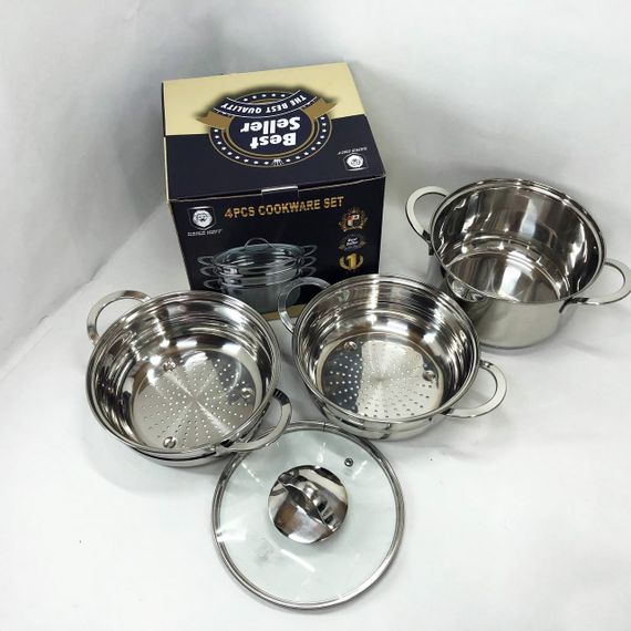 Кастрюля-пароварка LB-1857CB из нерж. стали со стеклянной крышкой, индукция, ZQ-762 3,7л., 4пр | Зображення 2