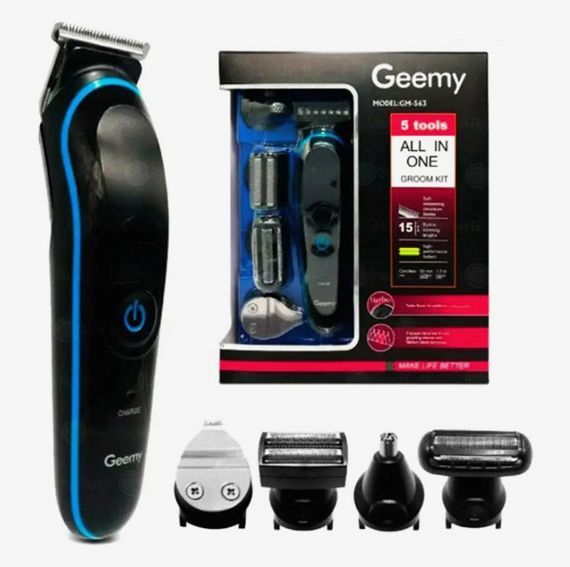 Профессиональная аккумуляторная беспроводная машинка триммер Geemy GM 563 5в1 для стрижки волос
