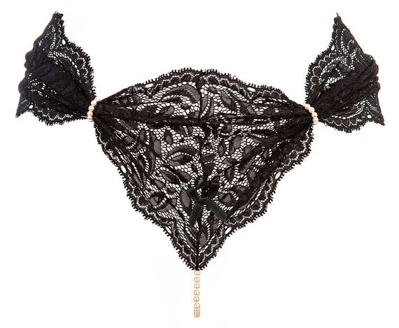 Кружевные трусики стринги с жемчугом Bracli ACapricho Paris, Черный, Plus, PLUS, Большие размеры