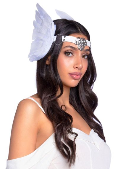 Пов’язка на голову з крилами Leg Avenue Feather headband White, пір’я та натуральна шкіра Sex Aura