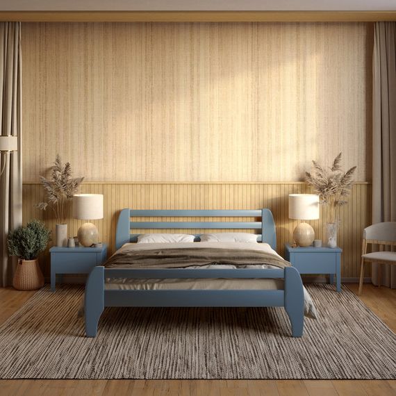 Двоспальне дерев'яне ліжко Mebigrand Мілан Сіро-синій (S7010R90B) 140х190 см (MBG-6428)