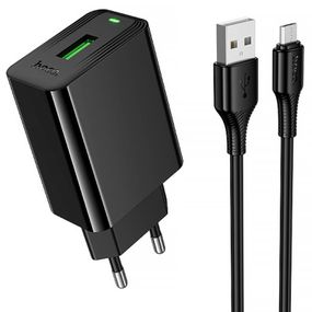 МЗП Hoco CS92A Leader QC3.0 18W (1USB-A) + кабель USB to MicroUSB Black