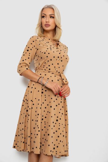 Платье софт с принтом в горох, цвет бежевый, 230R1011-6 | Зображення 2