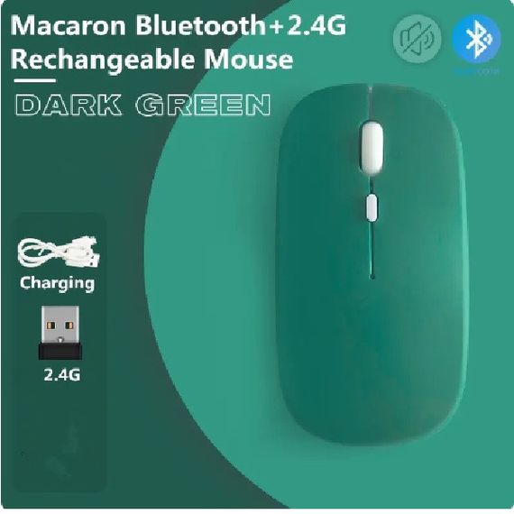 Мышка бесшумная компьютерная Macarone перезаряжаемая Bluetooth USB Салатовая | Зображення 3