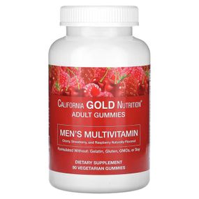 Мультивітаміни для чоловіків, Men&#039;s Multi Vitamin, California Gold Nutrition, зі смаком ягід та фруктів, без желатину та