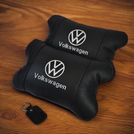 Набор подушек 2шт в авто Volkswagen из натуральной кожи, на подголовник в машину, Автомобильная подушка | Зображення 5